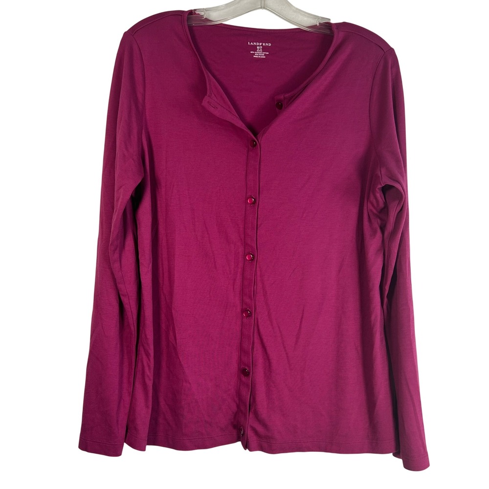 Lands End Magenta Supima Cotton Rayon Button Front Cardigan Petite Medium 10-12